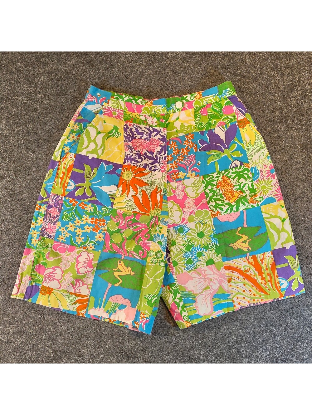Lilly Pulitzer Patchwork Floral Cotton Shorts Multi Color Tropical Women's 6